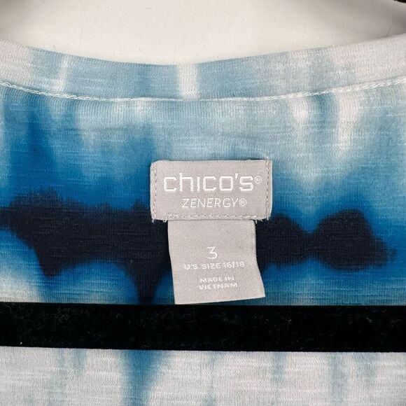 Chico's Short Sleeve Tee Shirt Blue White Ombré Tie Dye Coastal Size‎ 3 XL 16-18 - Picture 2 of 8